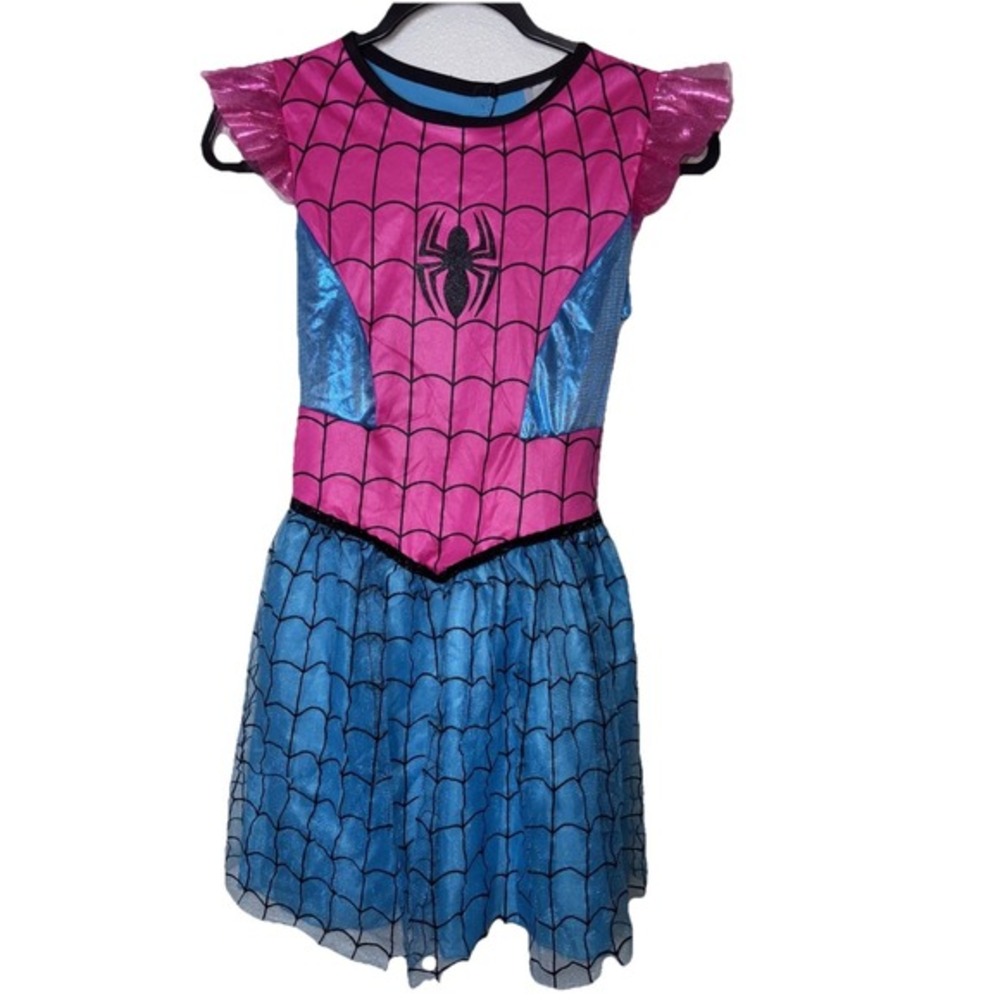 Marvel Spider-Girl Costume Dress Pink Blue Glitter Web Girls Large 12-14‎ NWT